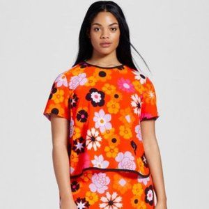 Victoria Bekham, Retro Floral Crepe Top, Orange, S